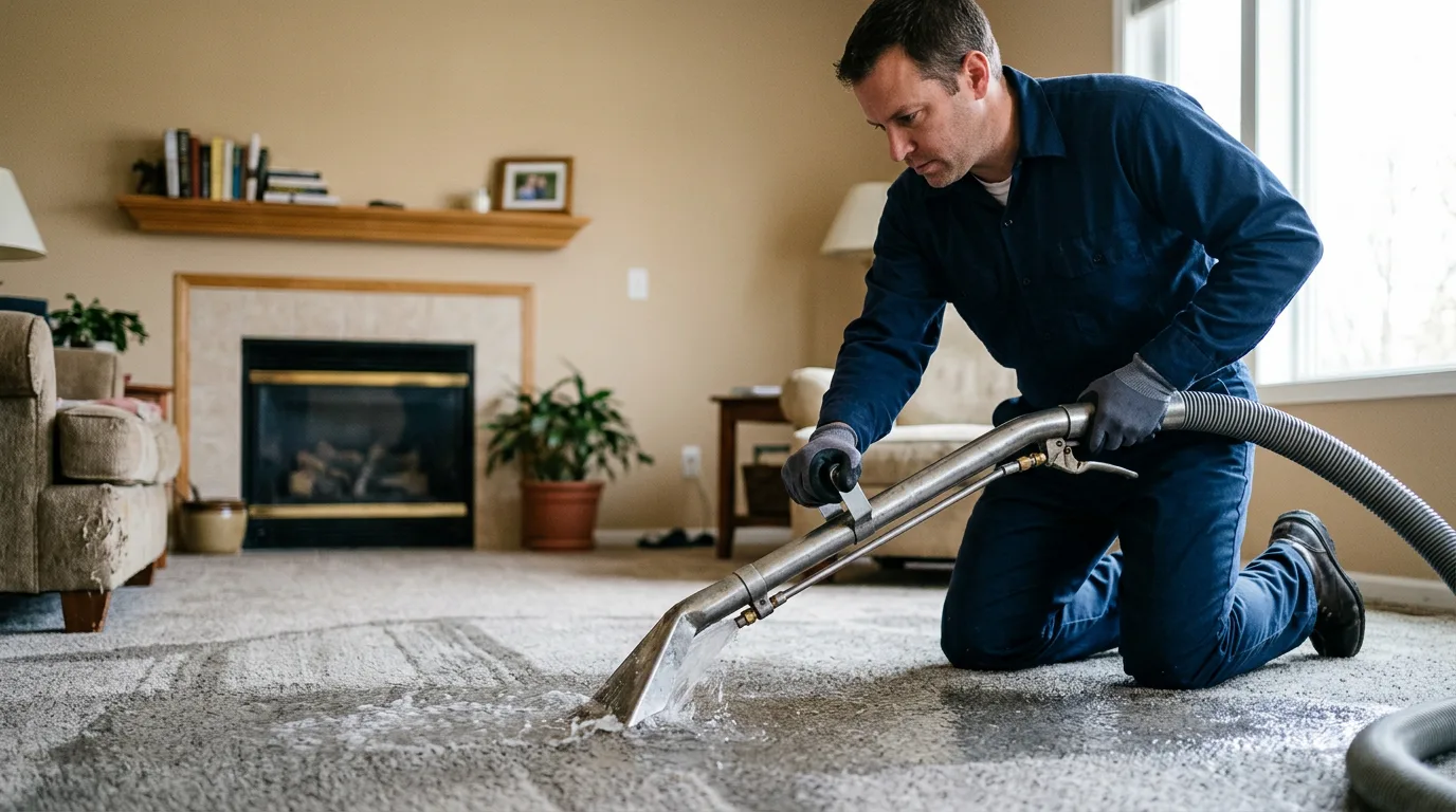 Water damage restoration technician working near Hastings, IA
